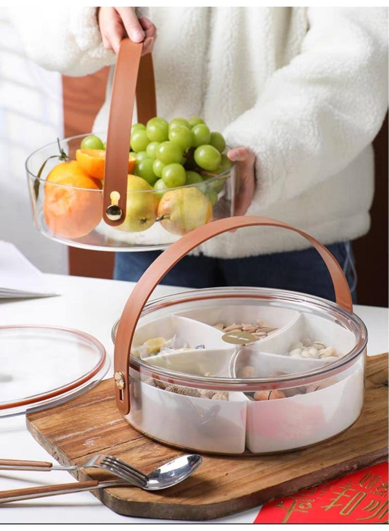 FALMER Clear Divided Serving Tray with Lid & Handle, Snack Box Charcuterie Container, Portable Serving Platters with 5 Compartments Snack Tray Snack Organizer for Candy, Fruits, Nuts - Image 3