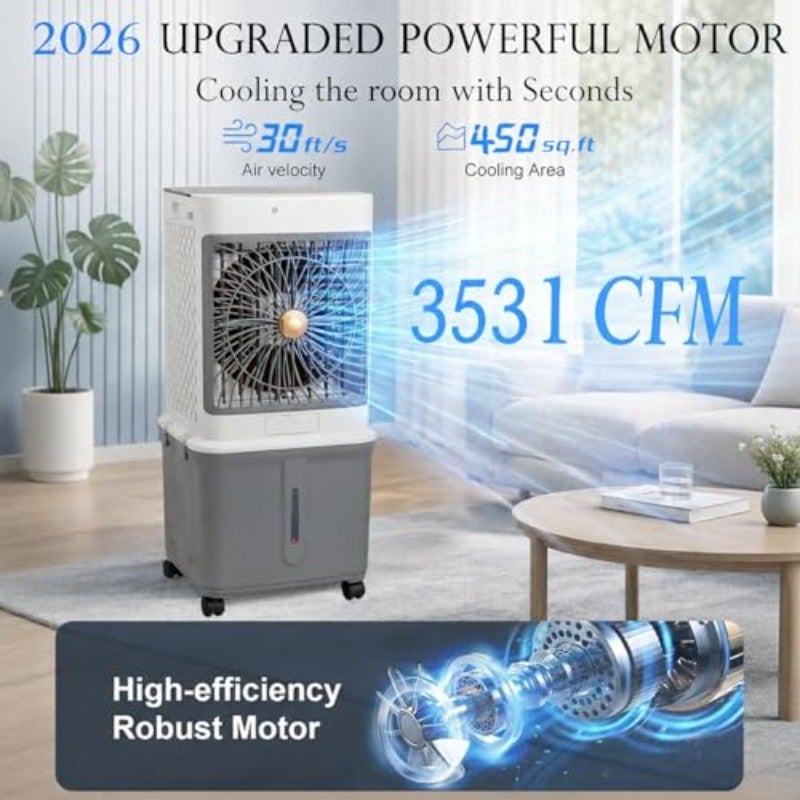 Evaporative Air Cooler AltumBriz Cooling Fan 3 Speeds with Remote Touch Control 120 Oscillating 7H Timer Portable ac Unit w 35L Water Tank with 4 Ice Boxes for Office and Home-Fragrance Model - Image 2