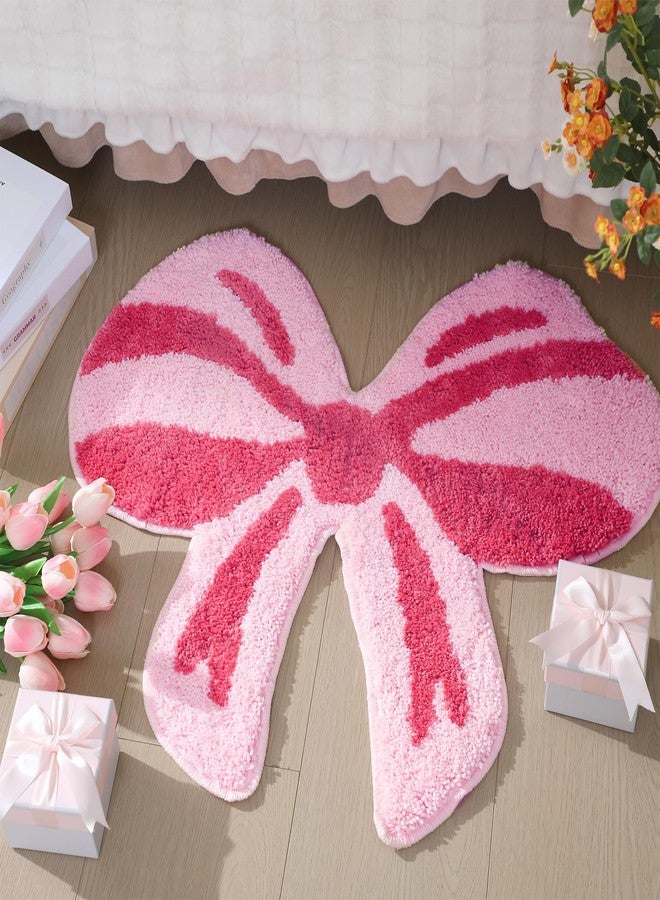 Tinideya Pink Bow Bathroom Mat, 28 x 24 Inch Non Slip Bath Rugs Coquette Bow Bathmat Pink Bowknot Bathroom Rugs Bowknot Shaped Rug Door Welcome Mat for Bathtub Shower Kitchen Living Room Decor - Image 1