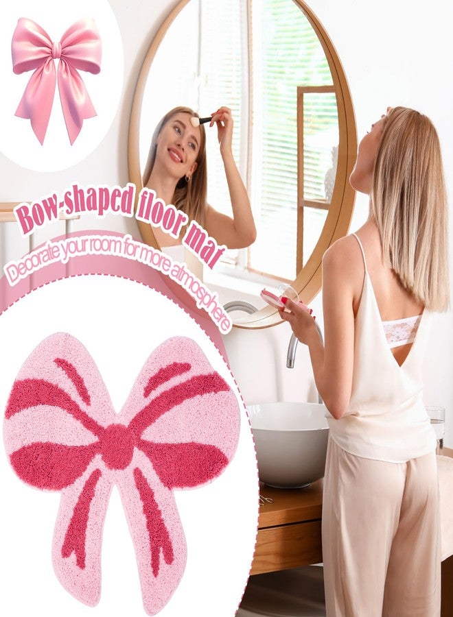 Tinideya Pink Bow Bathroom Mat, 28 x 24 Inch Non Slip Bath Rugs Coquette Bow Bathmat Pink Bowknot Bathroom Rugs Bowknot Shaped Rug Door Welcome Mat for Bathtub Shower Kitchen Living Room Decor - Image 5