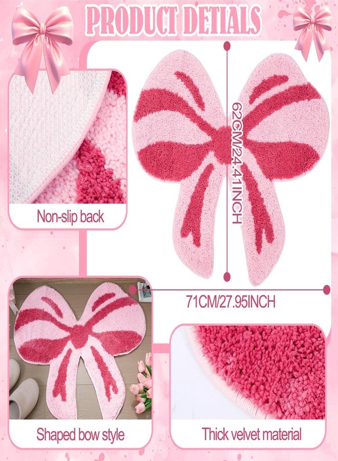 Tinideya Pink Bow Bathroom Mat, 28 x 24 Inch Non Slip Bath Rugs Coquette Bow Bathmat Pink Bowknot Bathroom Rugs Bowknot Shaped Rug Door Welcome Mat for Bathtub Shower Kitchen Living Room Decor - Image 2