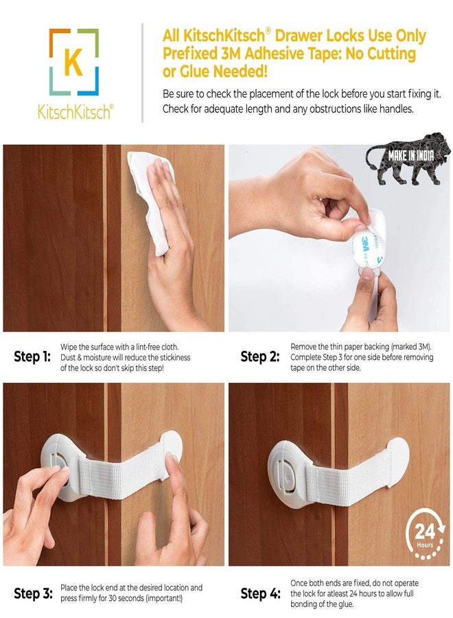 KitschKitsch Baby Safety Plastic Drawer Locks White (Pack of 8) MADE IN INDIA - Image 5