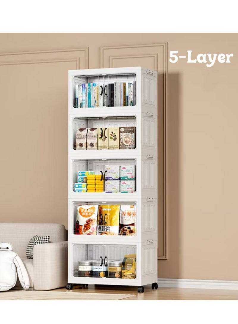 Generic 5-Layer Storage Cabinet, Foldable Drawer Shelves with Magnetic Double Doors, Convenient for Storage and Organization of Items  - Image 1