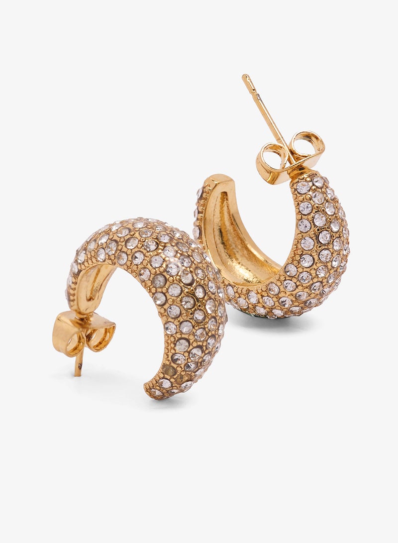 ELLA Small Rhinestone Embellished Gold Accent Earrings - Image 2