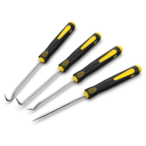FJCTER Precision Hook and Pick Set 4Piece Automotive O Ring Pick Set Mechanic Pick Tools with Ergonomic Handle Knurled Shaft for Automotive Electronics Gunsmith Tools - Image 1