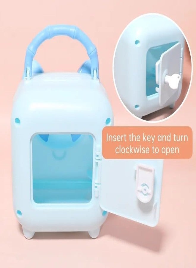 Crafty Cuddle حصالة نقود على شكل خنزير من كرافتي كادل، صندوق نقود لتوفير المال مع مفتاح وقفل للأطفال، حصالة نقود كرتونية للأطفال، هدايا للأطفال (أزرق) - Image 3
