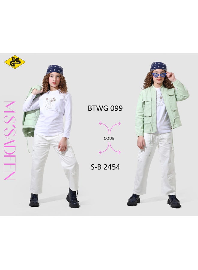 قميص جاباردين خريفي للبنات مع تيشيرت قطني بأكمام طويلة