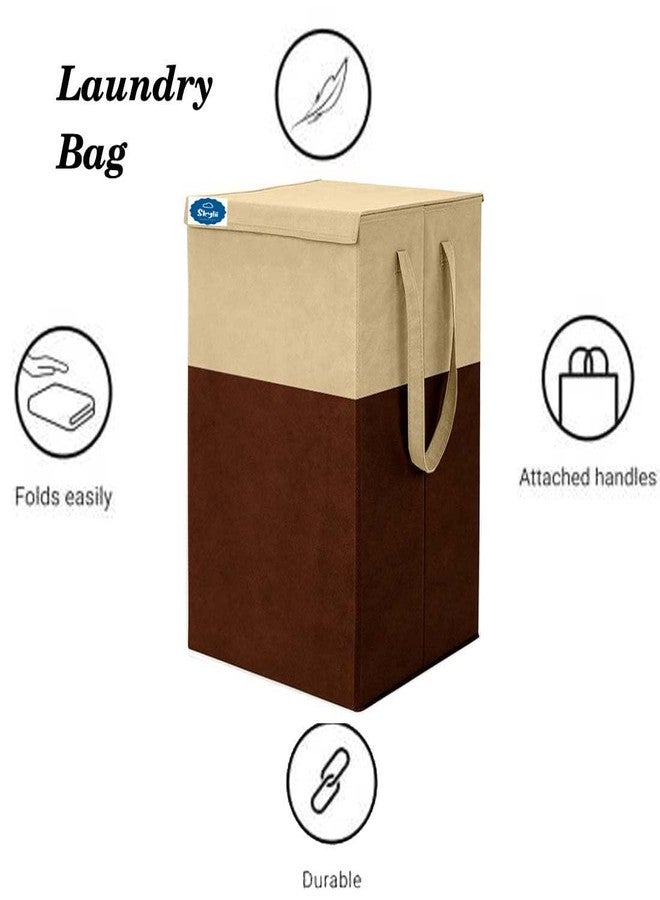 SKYLII Laundry Bag 45 L Durable and Collapsible Laundry storage Bag Clothes & Toys Storage Foldable 68 L Laundry Basket With Lid and Side Handles for Dirty Clothes Combo Pack of 2 Pc Beige-Brown - Image 4