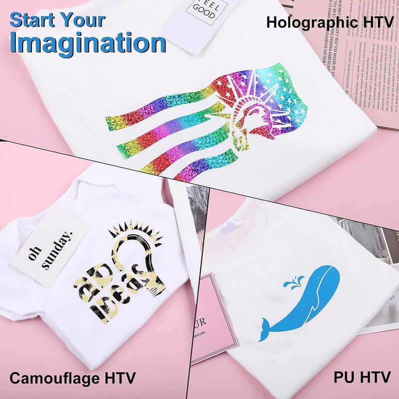 CAREGY حزمة فينيل نقل الحرارة HTV: 80 عبوة 12" × 10" فينيل للكي على القمصان، 53 لون متنوع لجميع آلات القطع أو آلات الضغط الحراري - Image 5