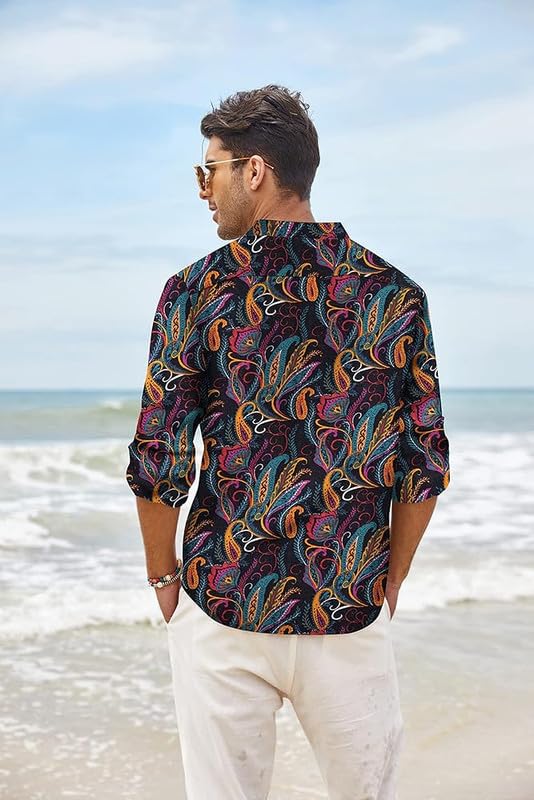 Bellstone Men's Cotton Blend Full Sleeve Printed Short Kurta with Mandarin Collar Crafted from a Premium Cotton Blend - Image 4