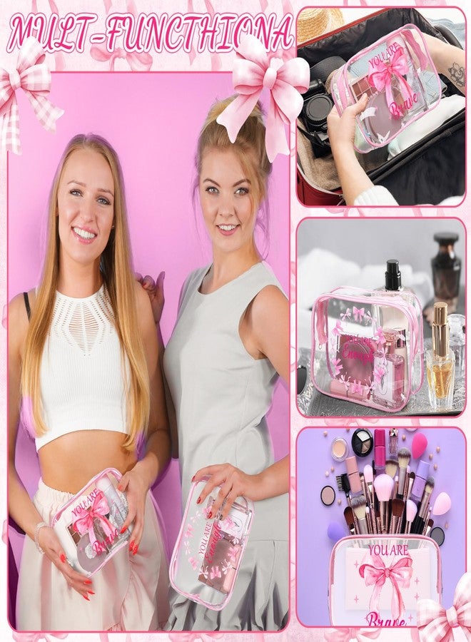 Kacctyen 10 Pcs Inspirational Pink Bow Makeup Bag 7 x 4.7 x 2.4'' Clear Coquette Stuff Cosmetic Bag Bulk Positive Affirmations Pink Bow Toiletry Pouch Waterproof PVC for Girls Women Nurse Team Bestie - Image 5