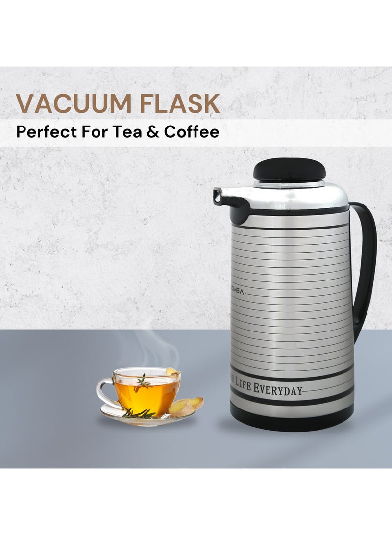 DOMEA Stainless Steel Vacuum Flask, Heat Insulated Thermos for Keeping Hot & Cold For Long Hours, Leak Proof, For Tea, Coffee & Water Serving | For Indoor, Camping, Parties & Functions - Image 2
