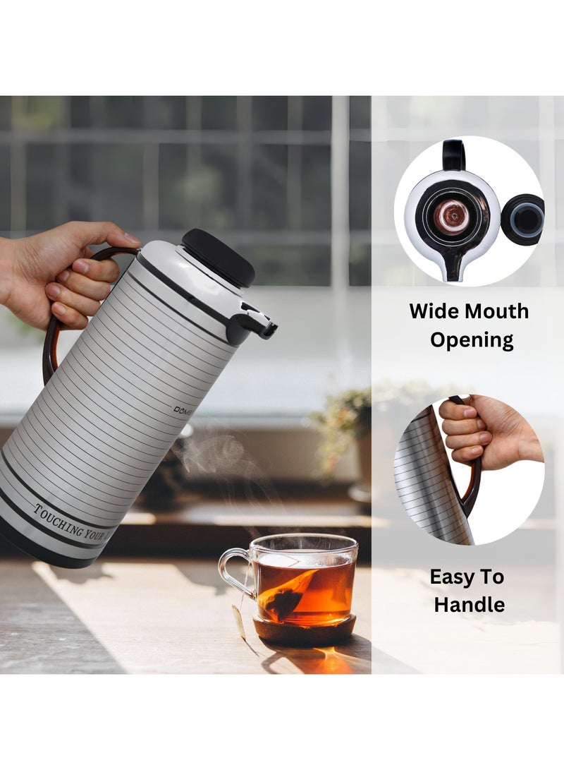DOMEA Stainless Steel Vacuum Flask, Heat Insulated Thermos for Keeping Hot & Cold For Long Hours, Leak Proof, For Tea, Coffee & Water Serving | For Indoor, Camping, Parties & Functions - Image 3