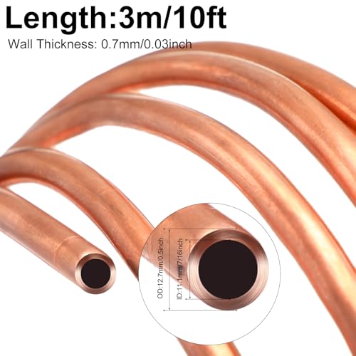 Yaocom أنبوب نحاسي ياوكوم 1/2" OD x 7/16" ID x 10 قدم أنبوب نحاسي للتبريد T2 أنبوب نحاسي لولبي ناعم لأنظمة التكييف، مشاريع DIY، ثلاجات، صناعة - Image 2