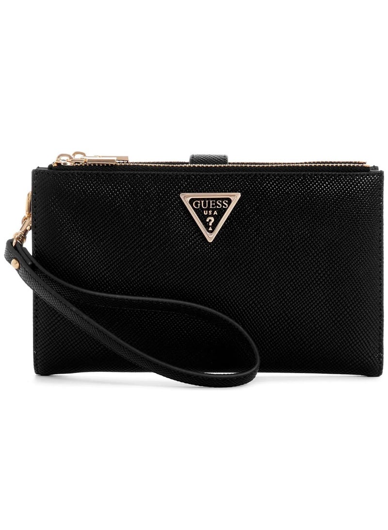 Guess Black Saffiano Leather Women's Wristlet Wallet Organizer with Gold Hardware