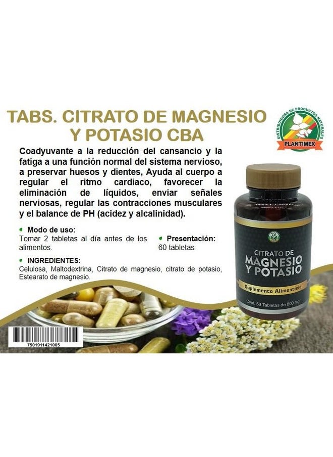 Plantimex - Magnesium Potassium Citrate Nutricost Potassium (400mg) Magnesium (400 mg) Citrates, 60Capsules -PLANTIMEX Dietary Supplement 60 Tablets. (800 mg) - Image 1