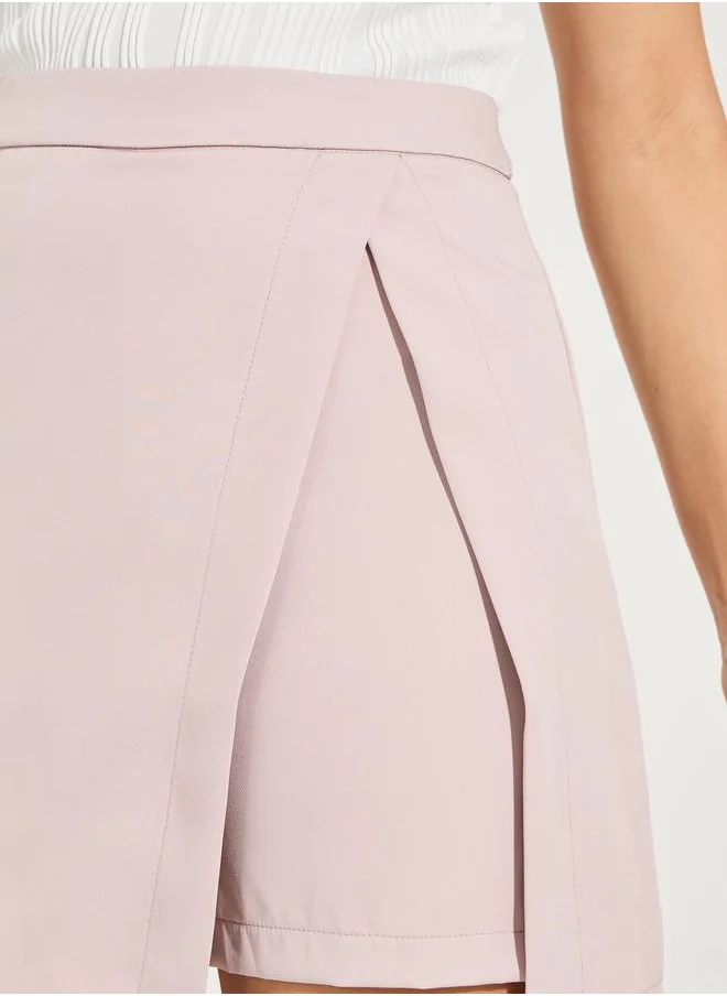 Styli Solid Mock Wrap Skort