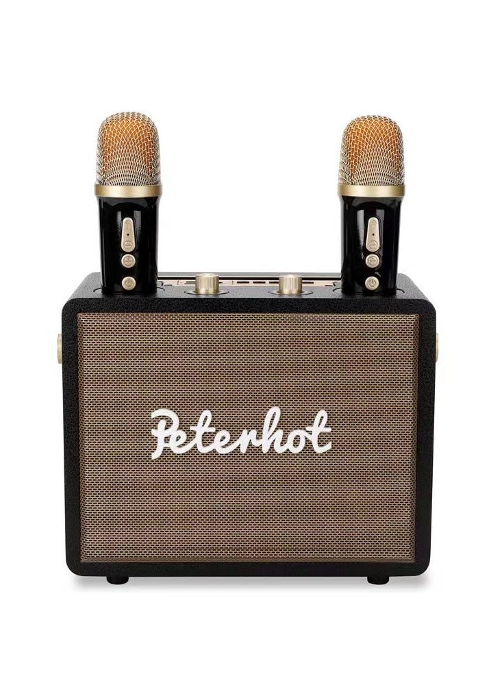 20W Portable Karaoke Speaker With 2 Mic Singing Machine Loud Bluetooth Wireless Stereo Speakers Wooden BT Speaker With Mic - Image 1