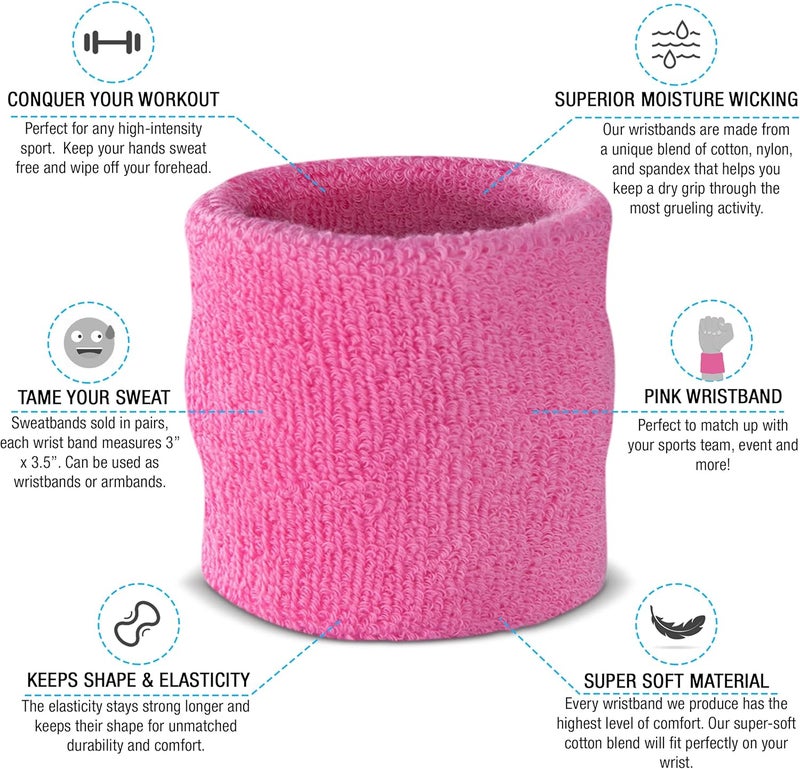 Suddora Kids Wrist Sweatbands - Athletic Cotton Terry Cloth Sports Wristbands for Kids (Pair) - Image 2