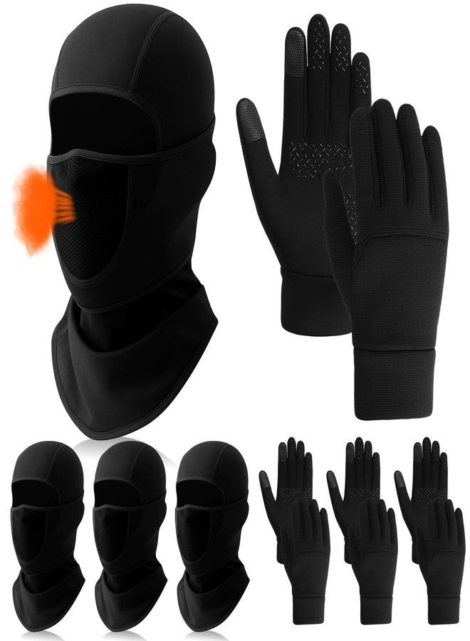 Floraltop 4 Sets Winter Balaclava Face Ski Mask Gloves Set with Movable Design Thermal Winter Breathable Full Face Touchscreen Waterproof Gloves for Men Women Cold Weather Skiing Outdoor - Image 1