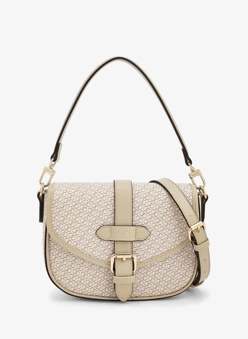 Celeste Monogram Print Crossbody Bag with Button Closure
