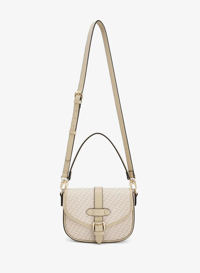 Celeste Monogram Print Crossbody Bag with Button Closure