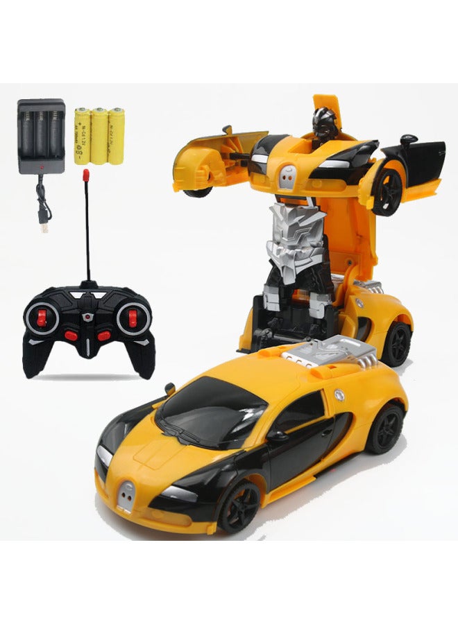 Remote Control Deformation Car Charging Remote Control Car Induction Transformation King Kong Robot Electric Remote Control Car Children's Toy Car-Color:Remote Control Version Cloth Yellow/charging Version-Proportion:1:18 English Packaging  - Image 1