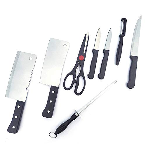 Shopper52 Premium Stainless Steel Kitchen Knife Set - 8 Pieces | Daily Kitchen Use Knife Set with Scissor, Peeler & Knife Sharper | Durable Kitchen Essentials Knives with Comfortable Handle - HKNIFE - Image 1
