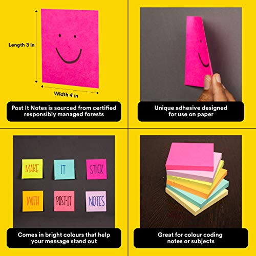 Post It 3M Post-it Sticky Note Cube, 200 Sheets (4 Colors x 50 Sheets) | 3" x 3" Size | For notes, reminders, study, school and organizing - Image 5