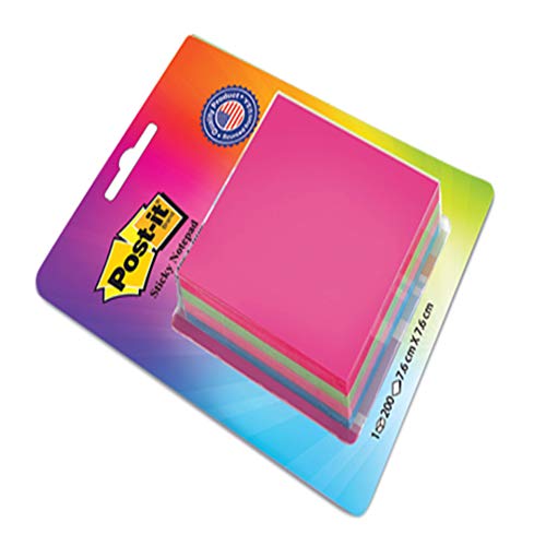 Post It 3M Post-it Sticky Note Cube, 200 Sheets (4 Colors x 50 Sheets) | 3" x 3" Size | For notes, reminders, study, school and organizing - Image 1