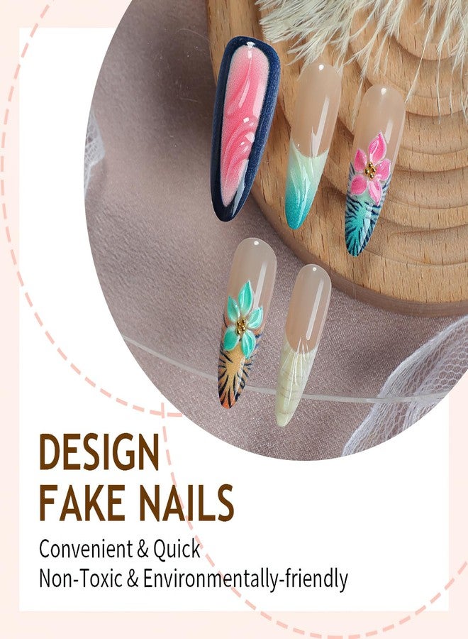 Jremg Colorful French Tip Press on Nails Long Stiletto Fake Nails with Gold Bead Designs Cute Colorful 3D Floral Full Cover Glue on Nails Reusable Glossy Leopard Print False Nails for Women 30Pcs - Image 3