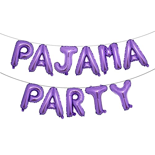RUIANSI 16 inch Pajama Party Balloons Banner Girls Sleepover Birthday Party Decoration Slumber Parites Banner Colorful Balloons Backdrop PAJAMA PARTY Purple - Image 1