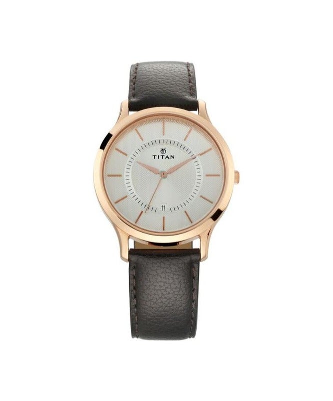 Titan Quartz Analog with Date Silver Dial Leather Strap watch for Men 1825wl01 - Image 1