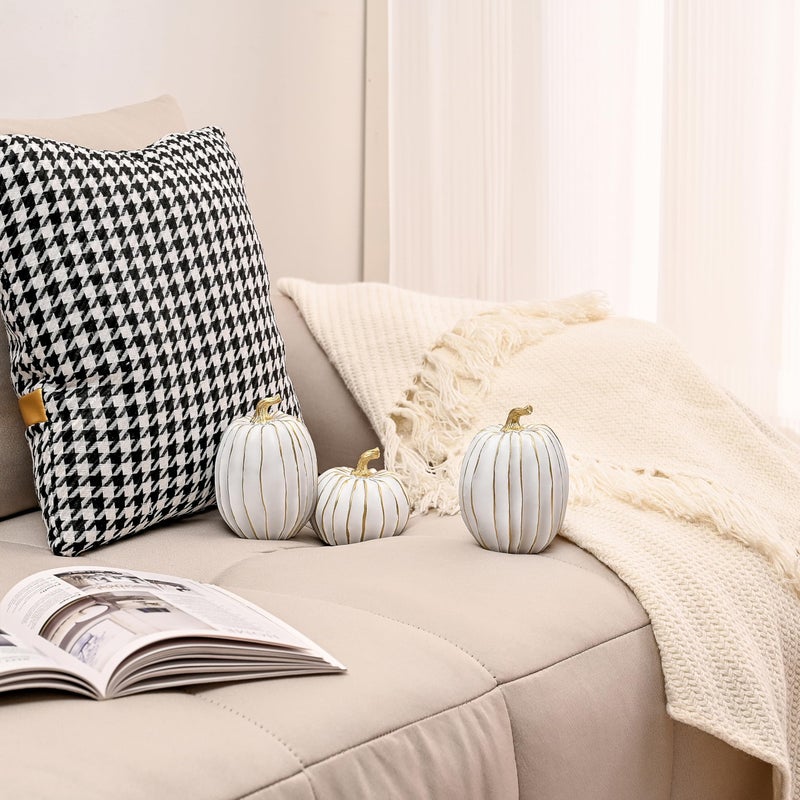 Festglox Fall Pumpkin Decor  2 Pcs Resin Thanksgiving Fake Pumpkin Figurines  White And Gold Pumpkins For Decorating  Fall Decorations For Home  Farmhouse  Harvest Table Centerpiece - Image 4