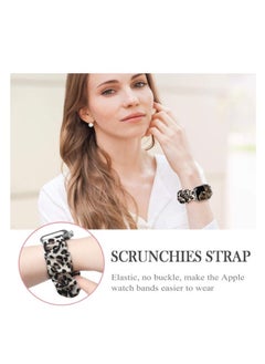 RiZOW RiZOW Scrunchie Printed Elastic Solo Loop Bracelet Replacement Bands Compatible With Apple iWatch Band 7/6/5/4/3/2/1/SE for Women 38mm/40mm/41mm, Leopard  - Image 3