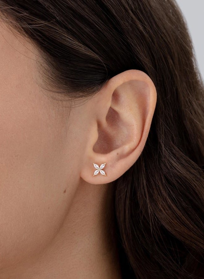 PAVOI 14K Gold Plated Stud Earrings for Women | Dainty Gold 4 Stone Marquise Floral Studs Bridal Wedding Earrings Cubic Zirconia, 2MMx4MM, White Gold, Cubic Zirconia - Image 2