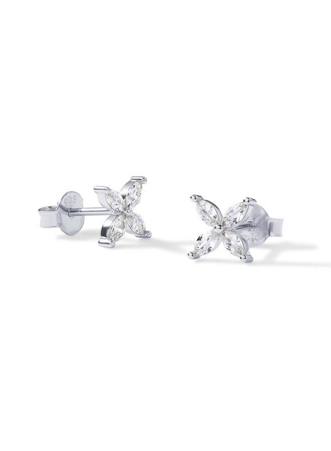 PAVOI 14K Gold Plated Stud Earrings for Women | Dainty Gold 4 Stone Marquise Floral Studs Bridal Wedding Earrings Cubic Zirconia, 2MMx4MM, White Gold, Cubic Zirconia - Image 3