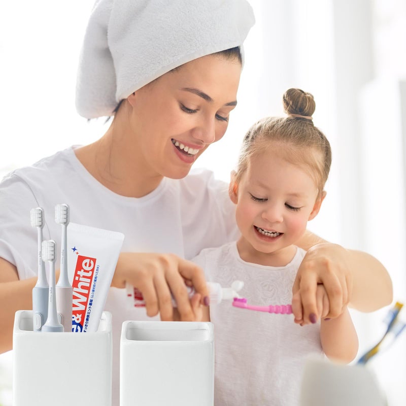 BSDISP Toothbrush Holders for Bathrooms - 2 Cups Ceramic Square Toothbrush Toothpaste Holders Set, White Square Bathroom Tumbler Cups Reusable Toothbrush Mouthwash Cup, Bathroom Counter Organizer. - Image 2
