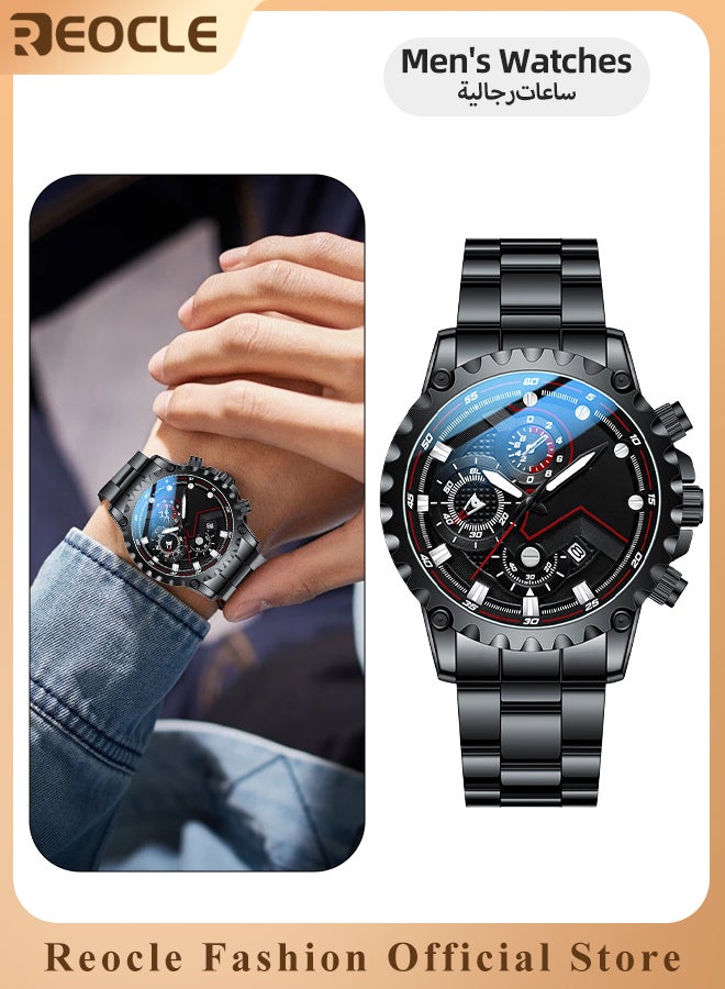 ريوكل ساعة كرونوغراف كوارتز للرجال بعقارب مضيئة ومقاومة للماء للاستخدام اليومي ووظيفة التقويم ساعة يد فاخرة مناسبة للعمل - Image 1