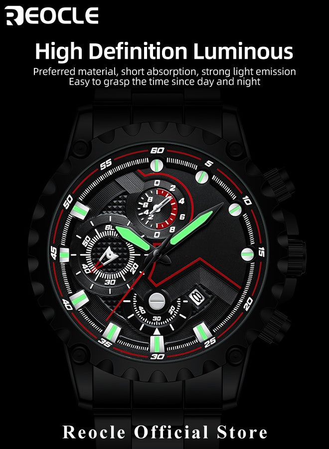 ريوكل ساعة كرونوغراف كوارتز للرجال بعقارب مضيئة ومقاومة للماء للاستخدام اليومي ووظيفة التقويم ساعة يد فاخرة مناسبة للعمل - Image 4
