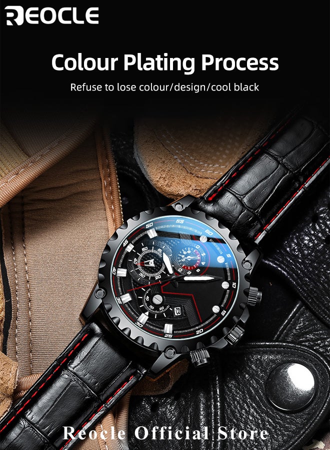 ريوكل ساعة كرونوغراف كوارتز للرجال بعقارب مضيئة ومقاومة للماء للاستخدام اليومي ووظيفة التقويم ساعة يد فاخرة مناسبة للعمل - Image 3