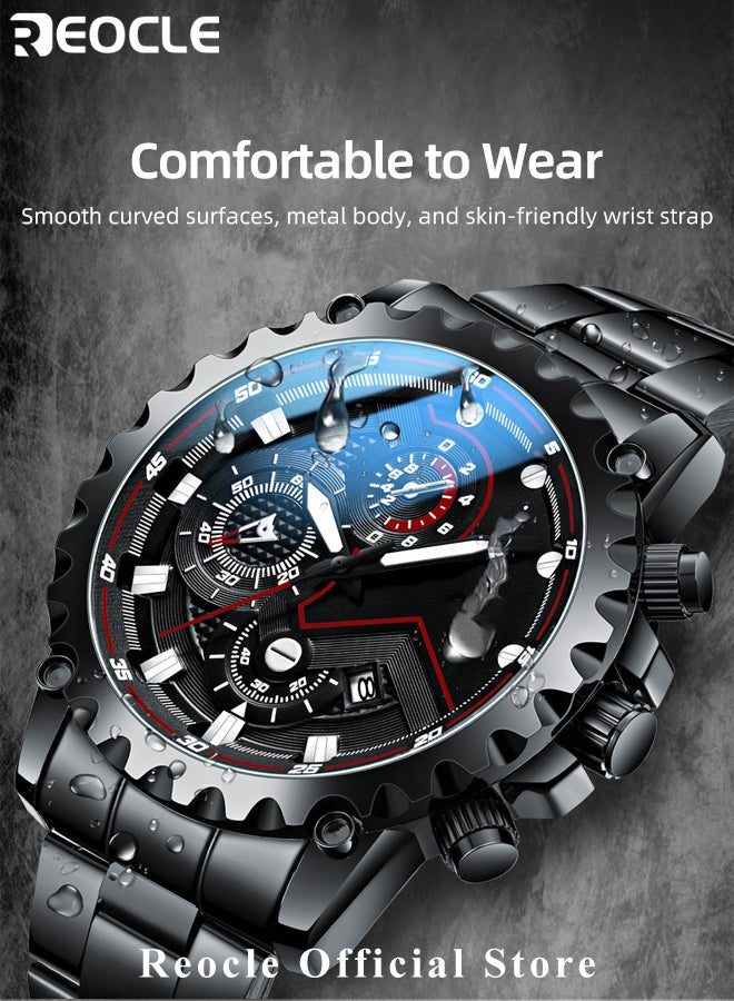 ريوكل ساعة كرونوغراف كوارتز للرجال بعقارب مضيئة ومقاومة للماء للاستخدام اليومي ووظيفة التقويم ساعة يد فاخرة مناسبة للعمل - Image 2