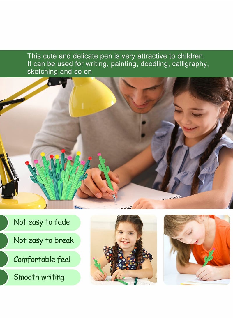 Generic Gel Pens, 24 Pcs Cactus Pens for Kids Ink Roller Shaped Ballpoint Black Pen with Flower Office School Supplies Home Writing  - Image 2