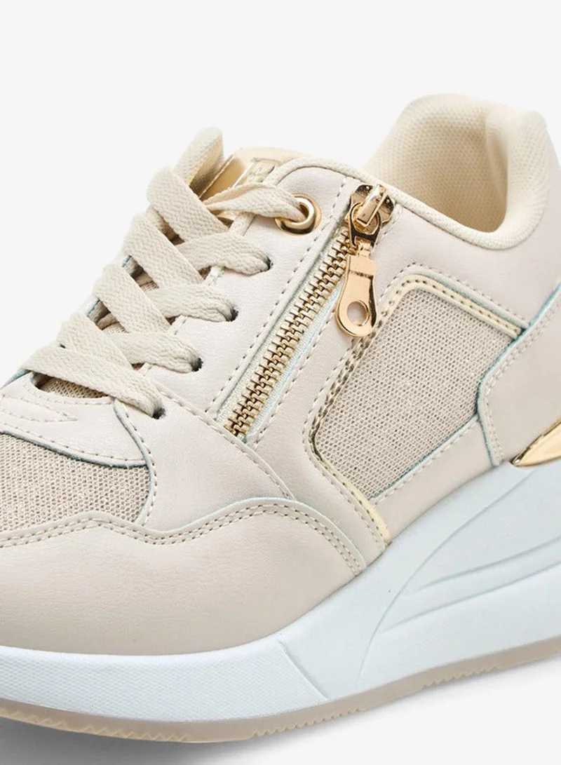 Flora Bella By Shoexpress BEIGE Panelled Lace-Up Sneakers for Women | Best Price UAE