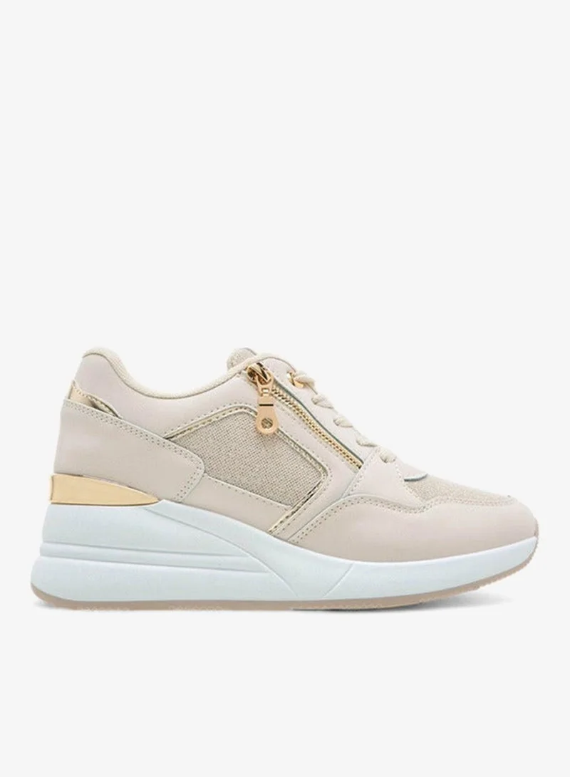 Flora Bella By Shoexpress BEIGE Panelled Lace-Up Sneakers for Women | Best Price UAE