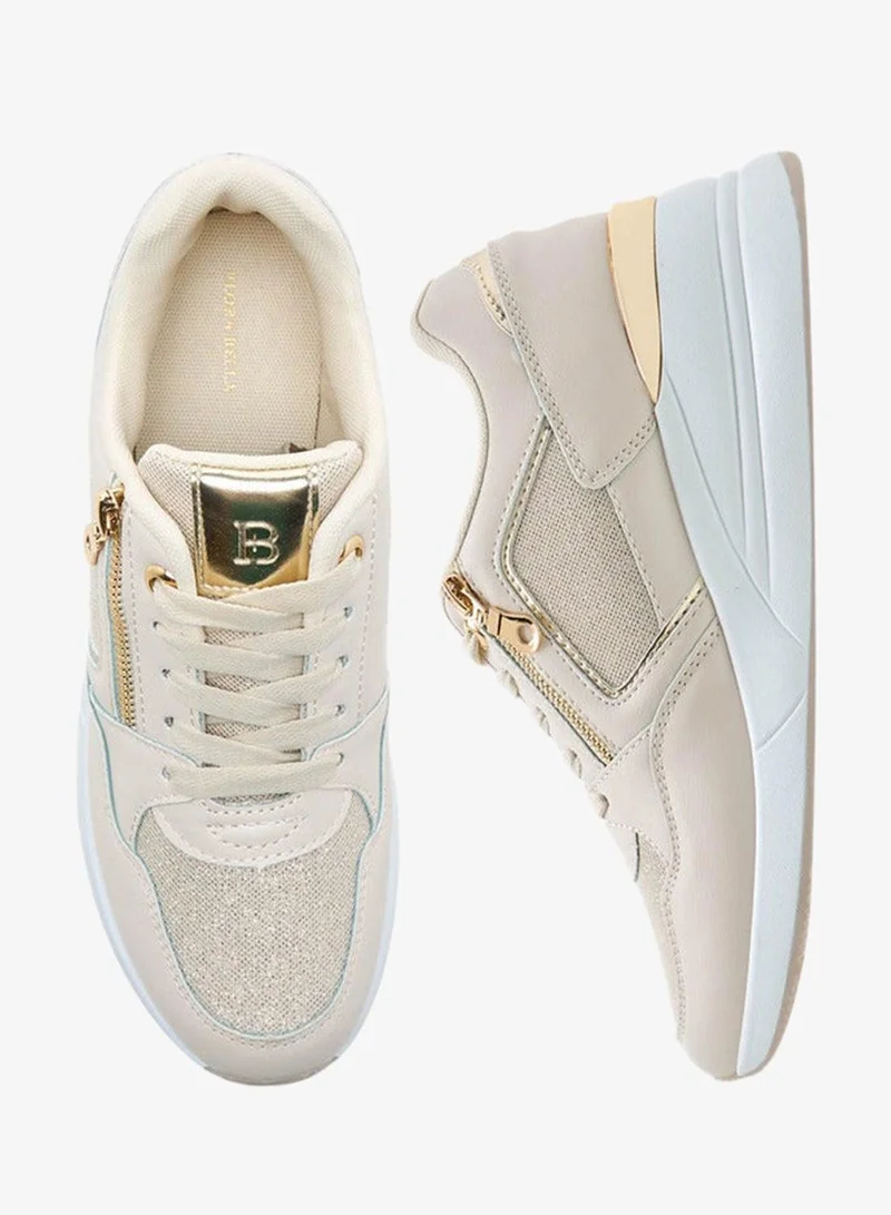 Flora Bella By Shoexpress BEIGE Panelled Lace-Up Sneakers for Women | Best Price UAE