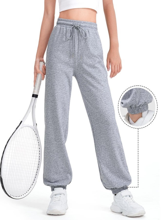BOOPH Girls Sweatpants Kids Cotton Drawstring Joggers Athletic Pants with Pockets for Teen Girls, Gray, 13-14 Years - Image 2