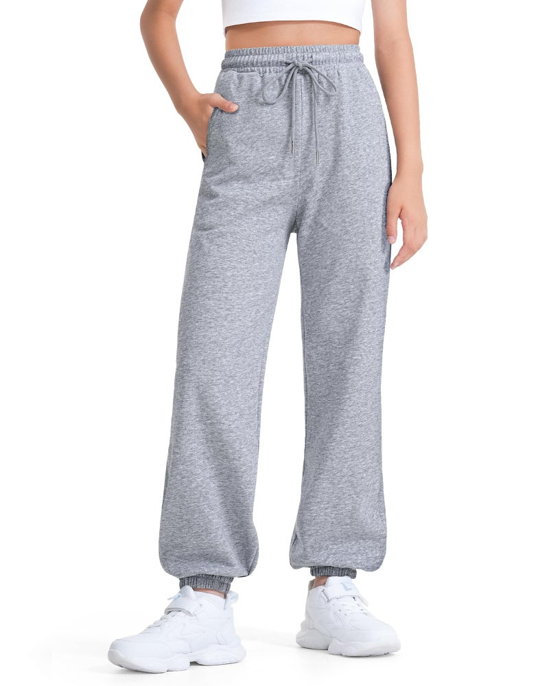 BOOPH Girls Sweatpants Kids Cotton Drawstring Joggers Athletic Pants with Pockets for Teen Girls, Gray, 13-14 Years - Image 1