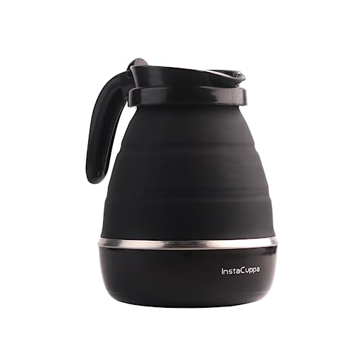 InstaCuppa Foldable Silicone Electric Kettle for Travel, Home & Office, 600 ML, 600 Watts, Fast Boiling, Food Grade Silicone, Collapsible, Portable, Dry Boil Protection, Black - Image 1