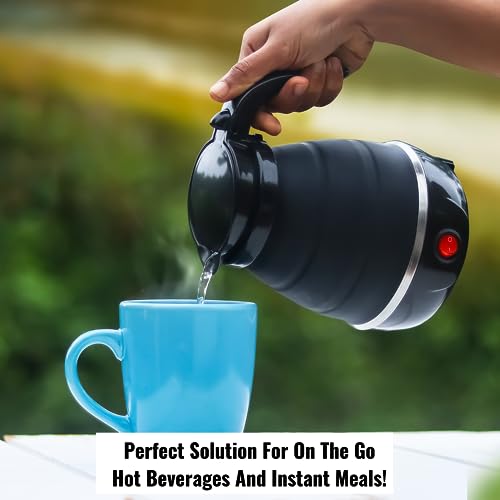 InstaCuppa Foldable Silicone Electric Kettle for Travel, Home & Office, 600 ML, 600 Watts, Fast Boiling, Food Grade Silicone, Collapsible, Portable, Dry Boil Protection, Black - Image 2